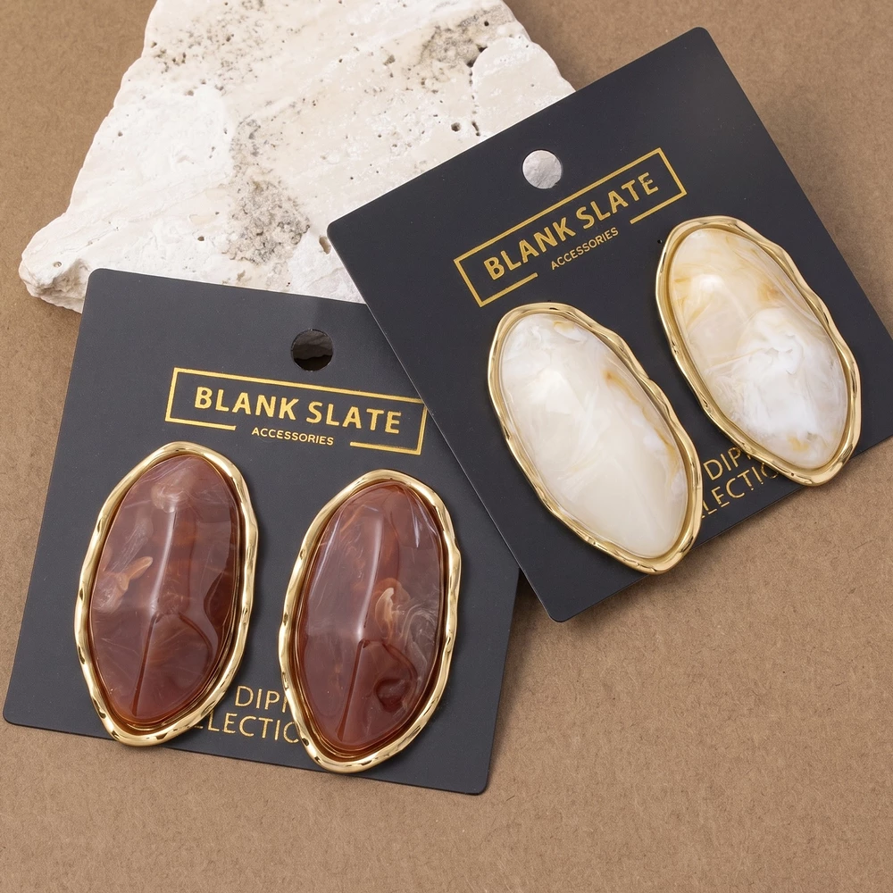Gold Dipped Elongated Oval Cabochon Stud Earrings