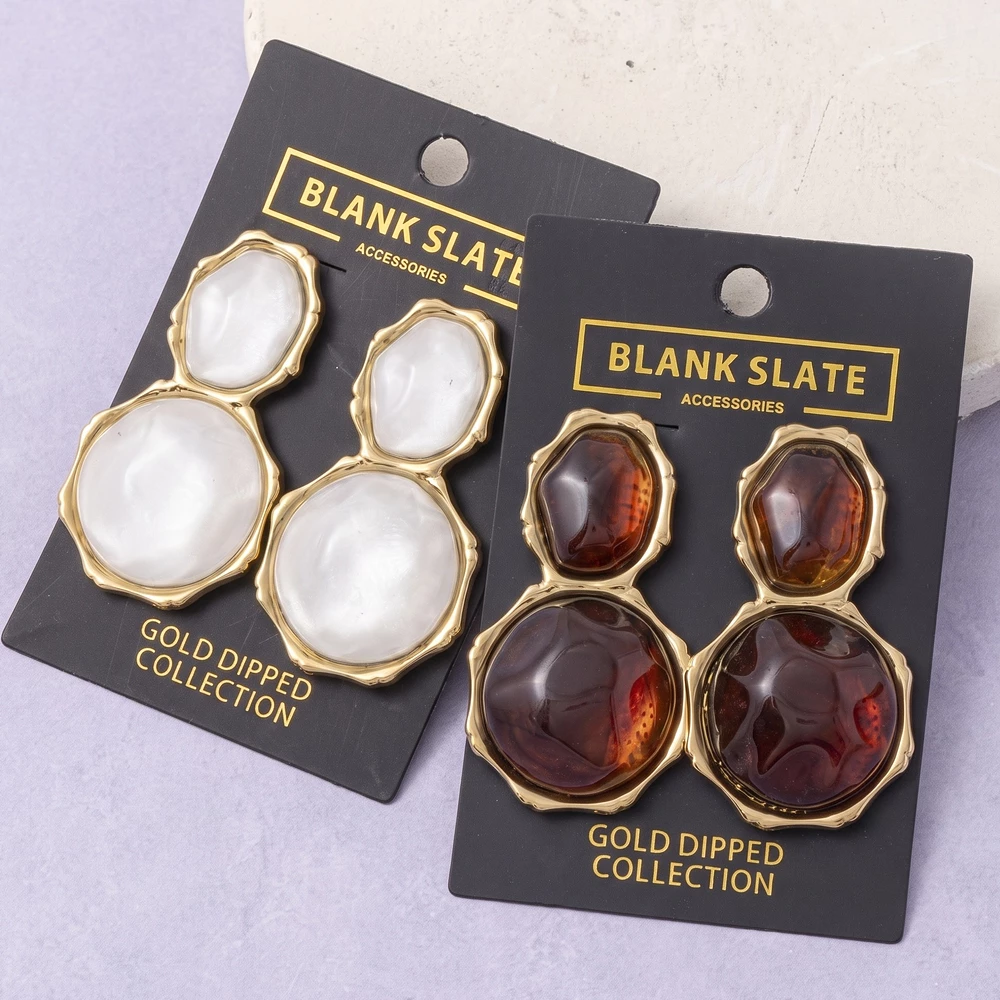 Gold Dipped Double Cabochon Drop Earrings