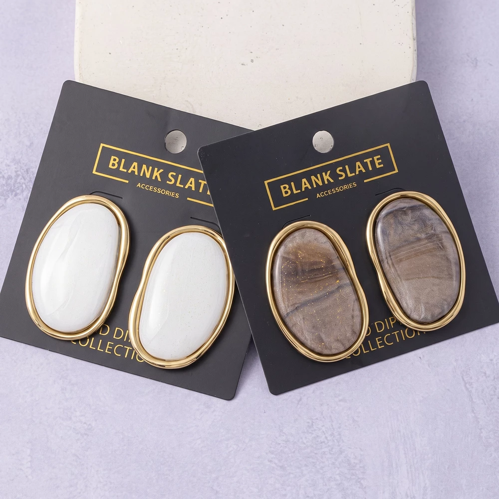 Gold Dipped Oversized Oval Cabochon Stud Earrings