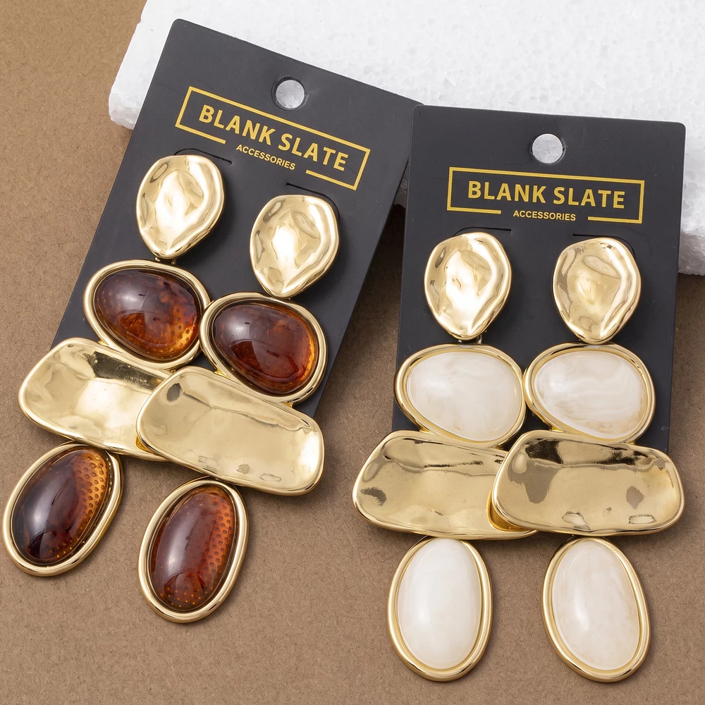 Gold Dipped Hammered Multi Cabochon Drop Earrings