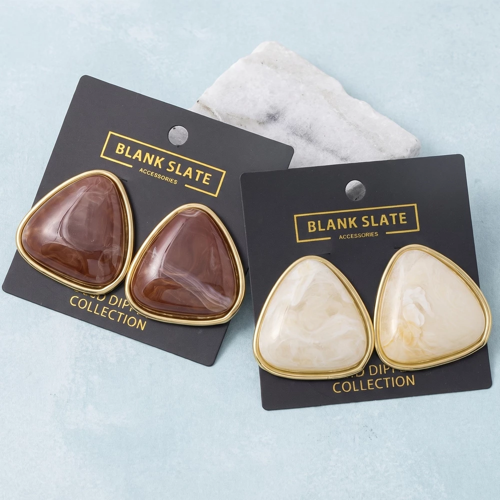 Gold Dipped Marbled Rounded Triangle Cabochon Studs