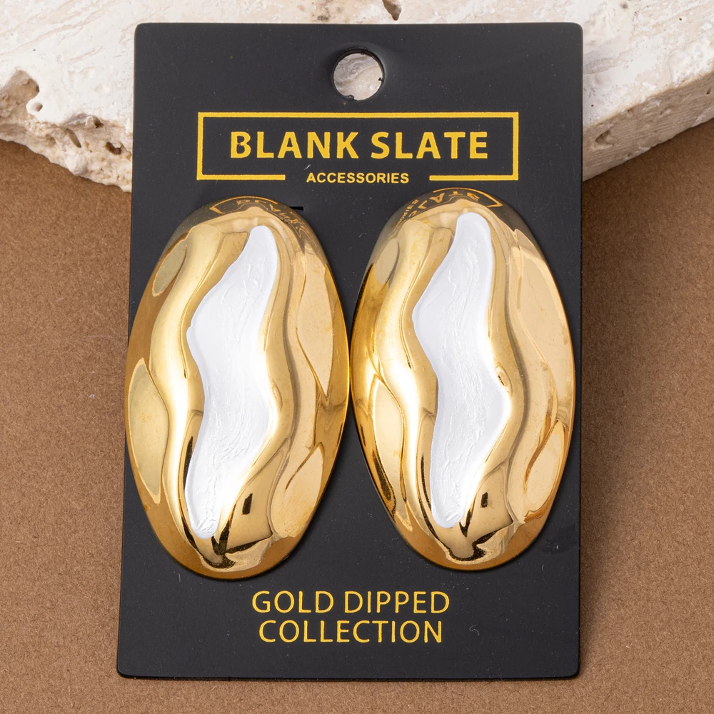 Gold Dipped Oval Dome Swirl Inlay Stud Earrings