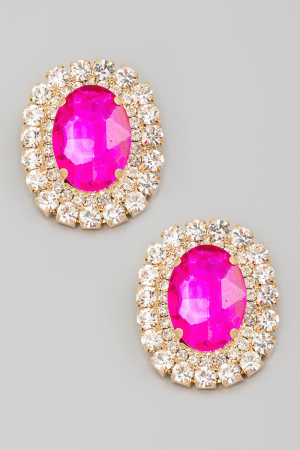 Oval Pave Trim Stud Earrings