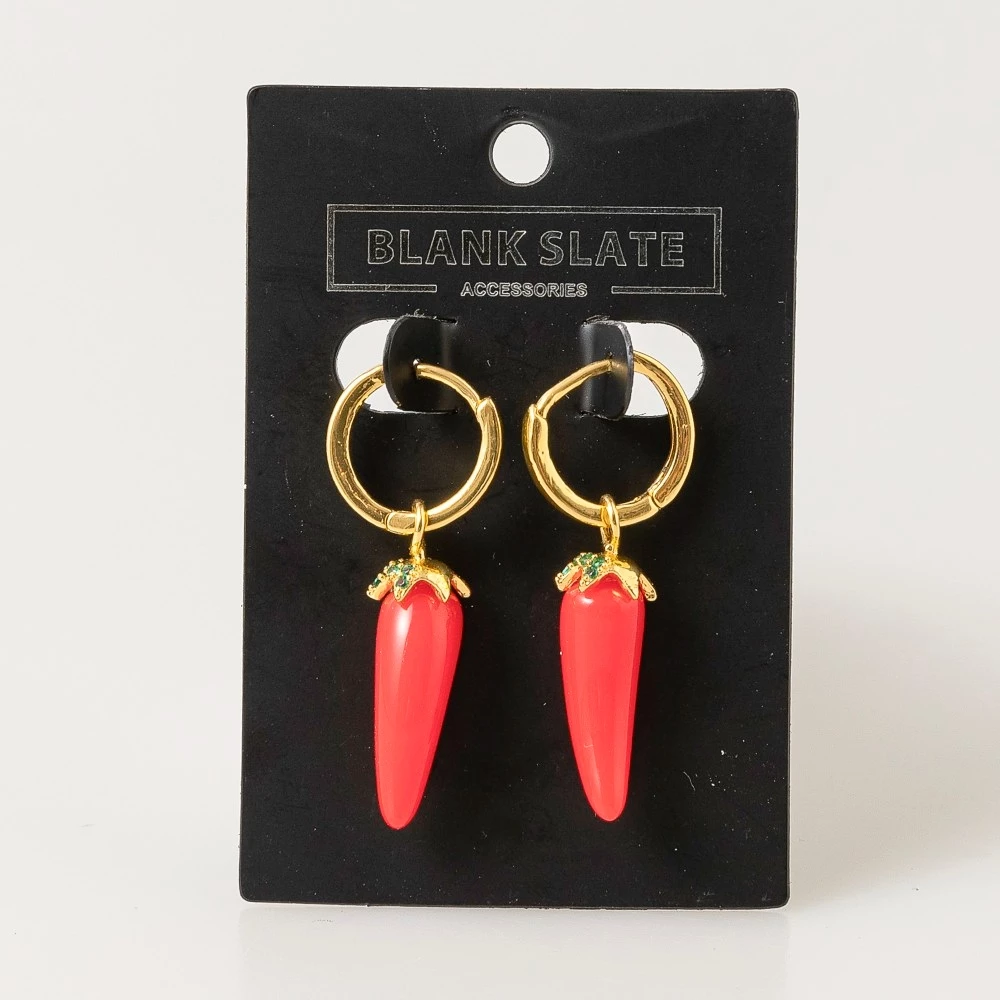Studded Red Chili Pepper Charm Hoop Earrings