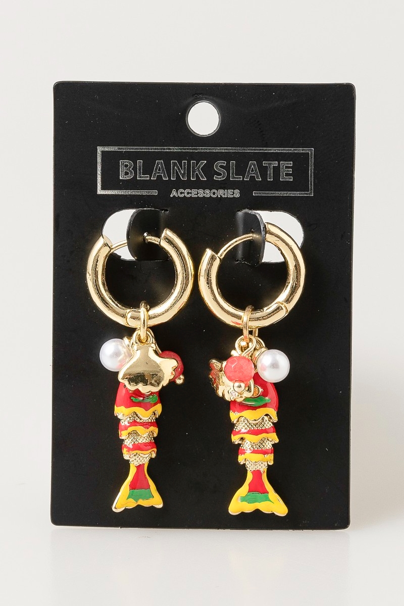 Colorful Fish Pearl And Shell Charms Hoop Earrings