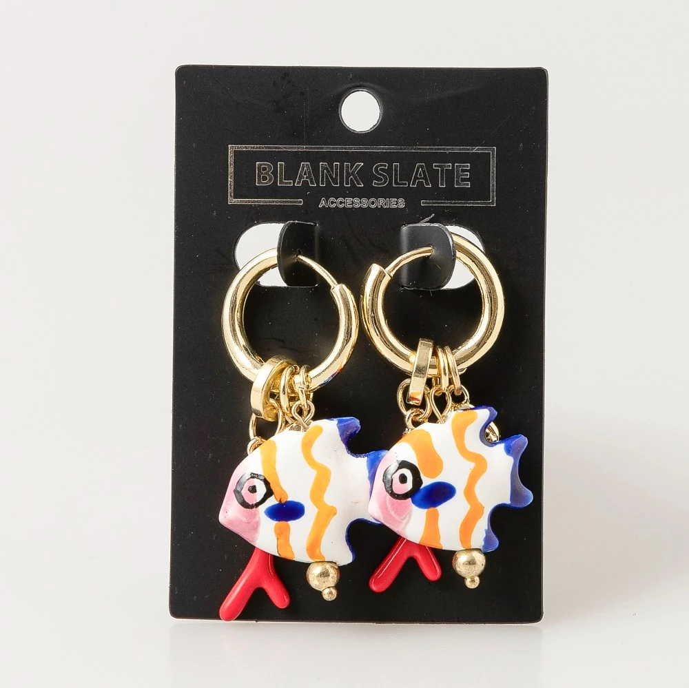 Vibrant Fish And Coral Charms Hoop Earrings