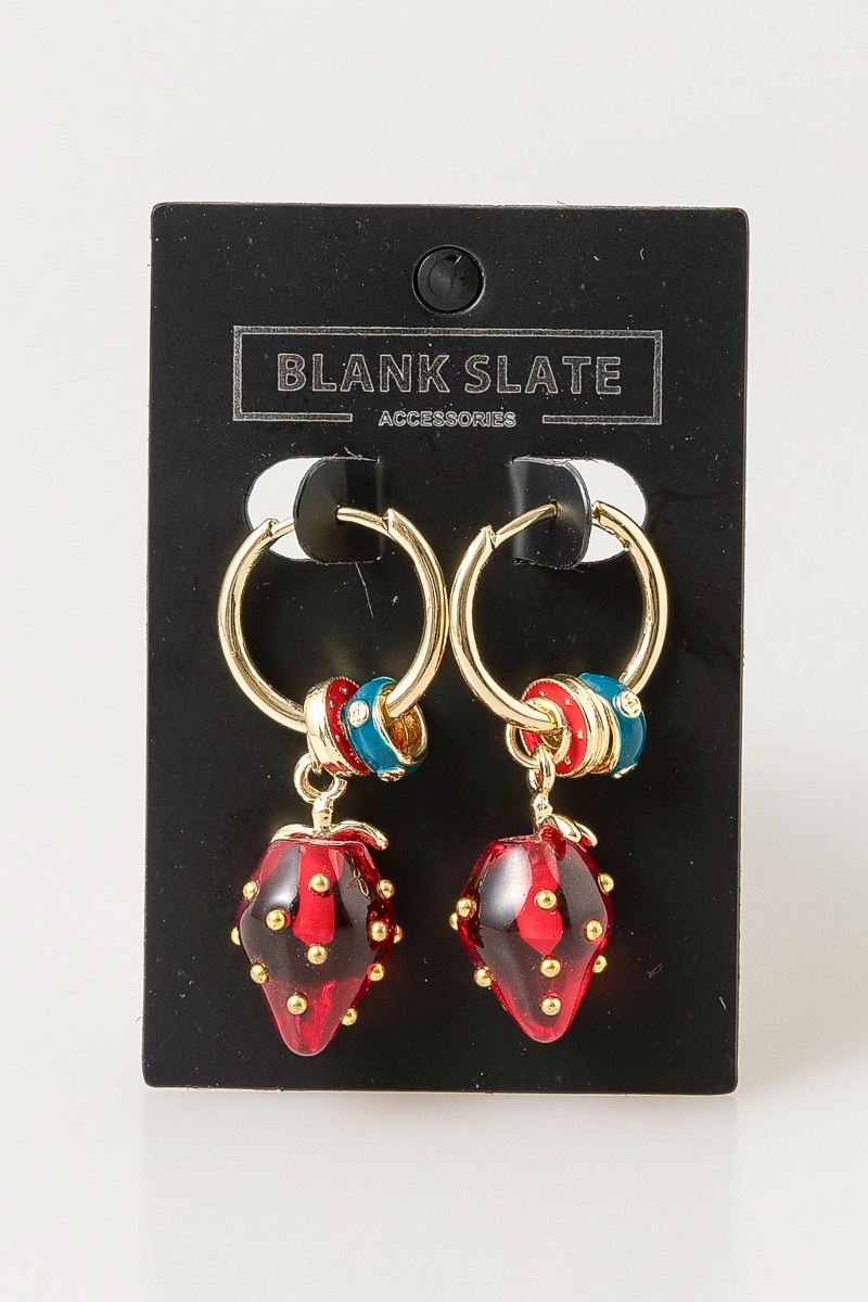 Strawberry And Ring Charms Hoop Earrings