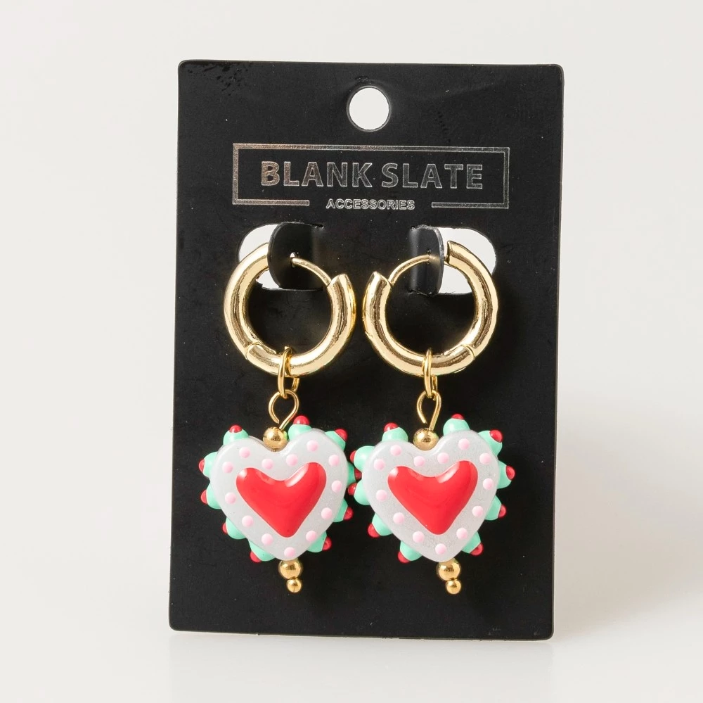 Intricate Heart Charm Hoop Earrings
