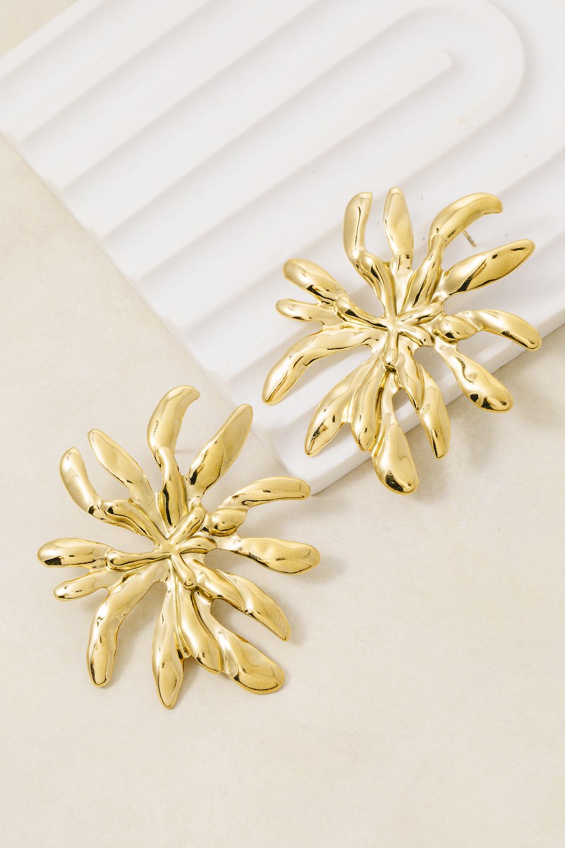 Gold Dipped Tropical Plant Large Stud Earrings