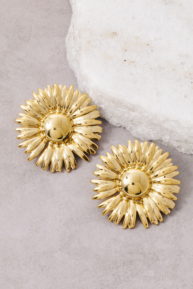 Gold Dipped Large Sunflower Stud Earrings