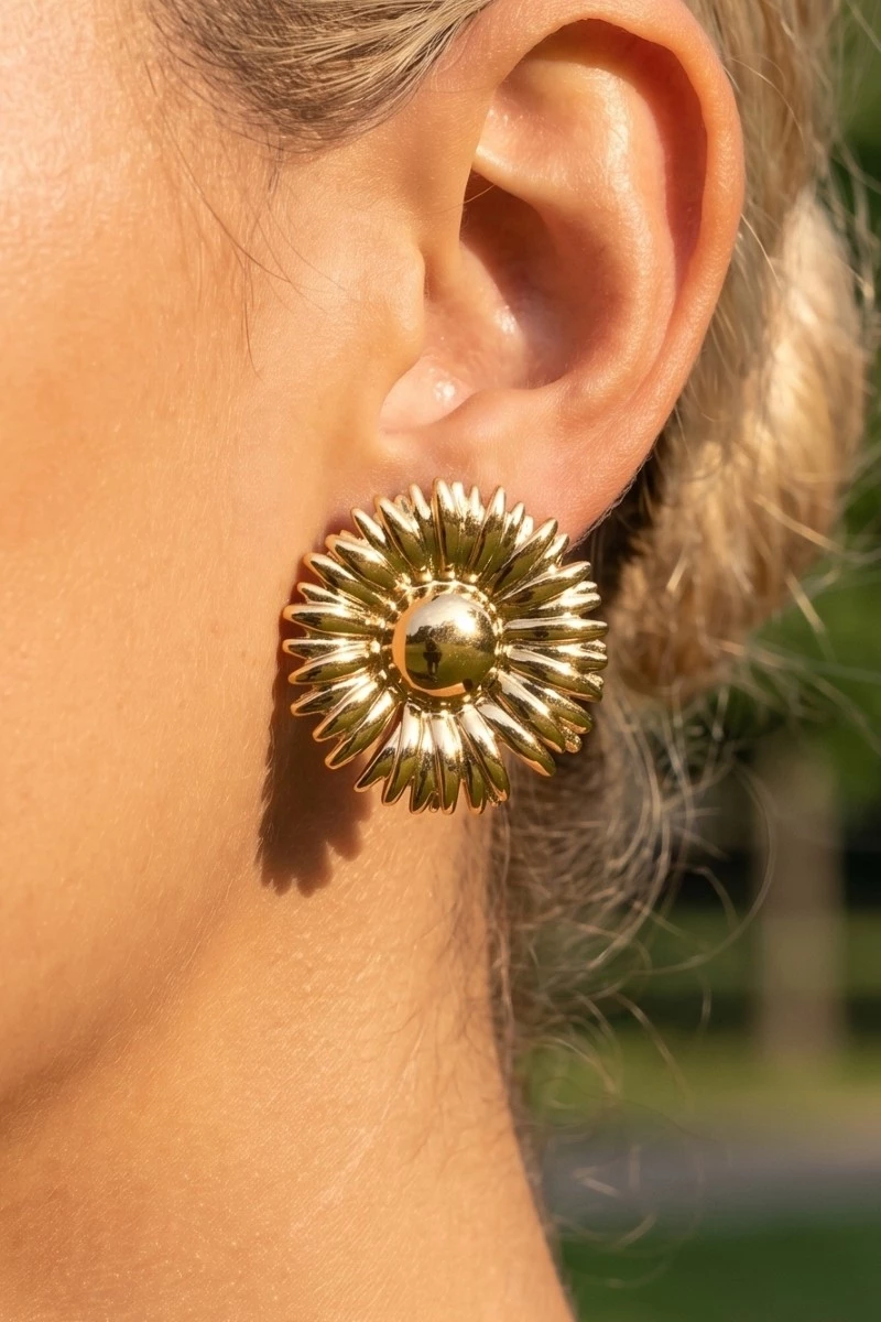 Gold Dipped Large Sunflower Stud Earrings