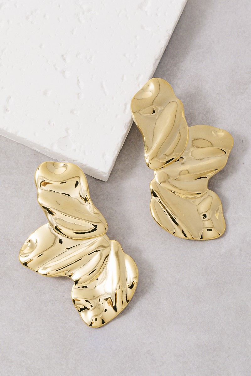 Gold Dipped Layered Petals Large Stud Earrings