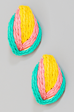 Multi Color Straw Braid Post Earrings