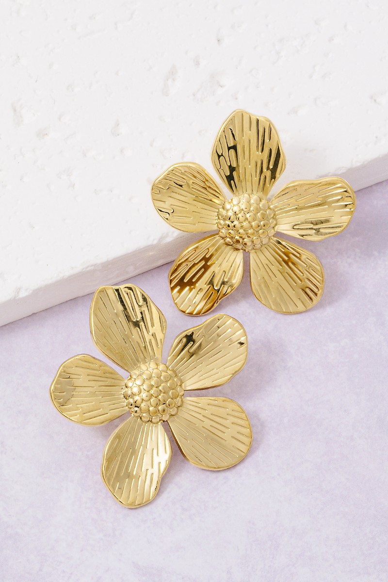 Gold Dipped 5 Petal Flower Large Stud Earrings