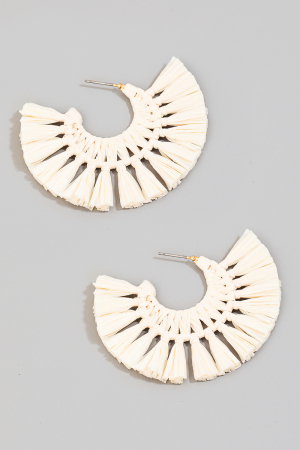 Straw Tassel Fan Hoop Earrings