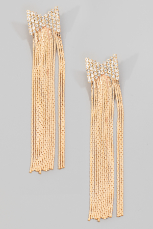 Pave Ribbon Bow And Chain Fringe Dangle Earrings