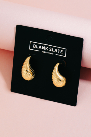 Gold Dipped Ribbed Teardrop Earrings