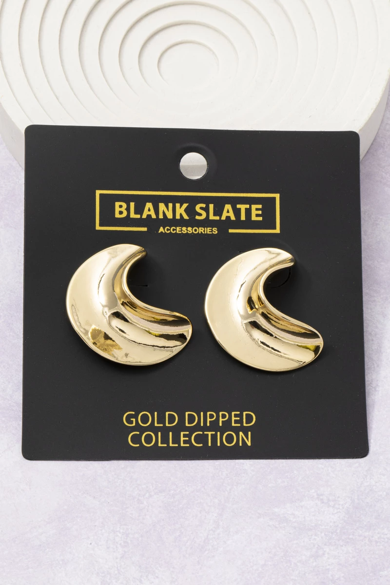Gold Dipped Crescent Moon Dome Stud Earrings