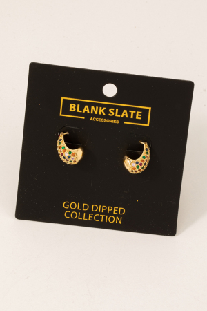 Gold Dipped Rainbow Rhinestone Hoop Earrings