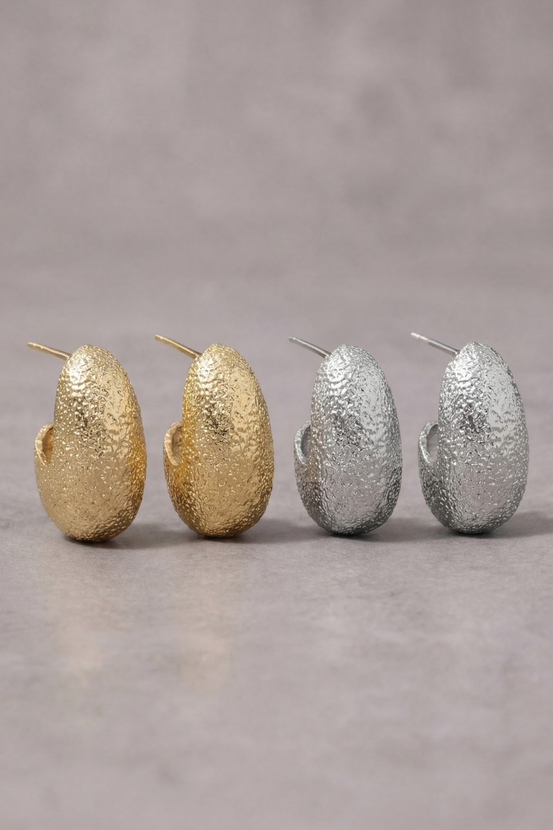 Gold Dipped Small Rough Oval Earrings