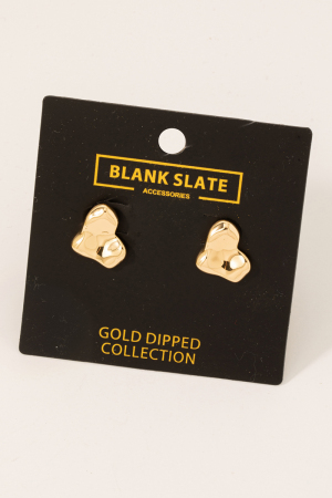 Gold Dipped Warped Heart Stud Earrings
