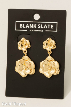 Double Metallic Rose Dangle Earrings