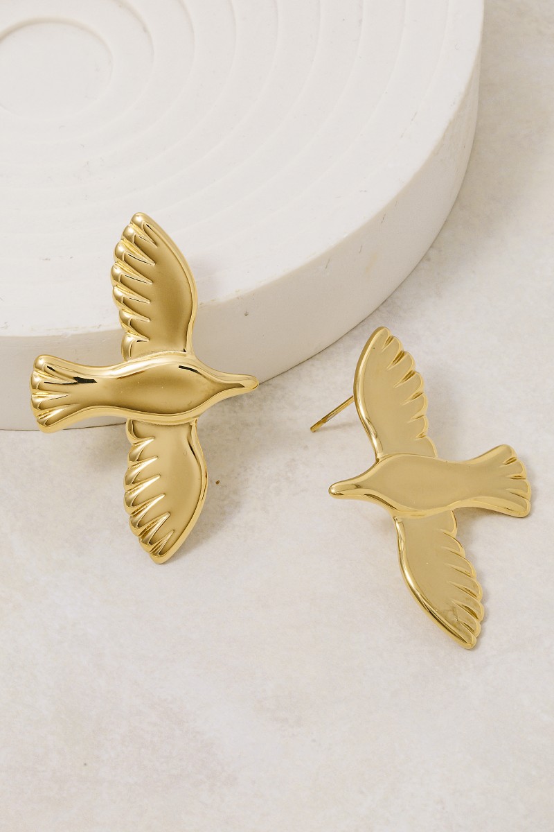 Gold Dipped Large Bird Stud Dangle Earrings