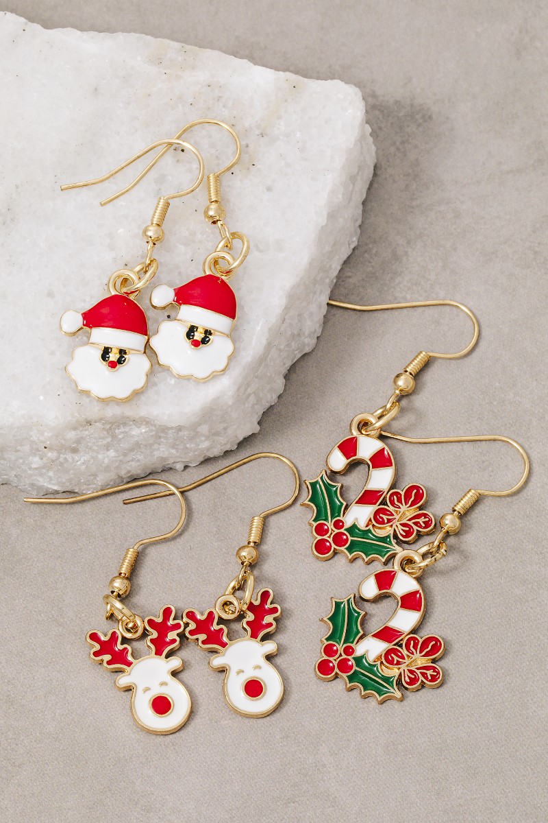 Mixed 3Pc Christmas Enamel Dangle Earrings Set