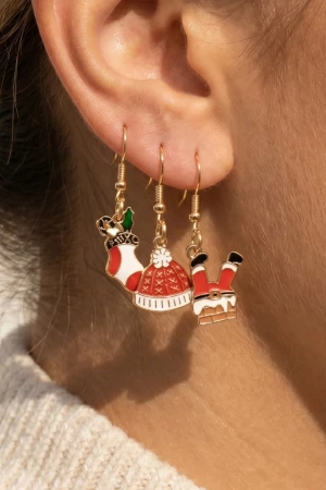 Enamel Christmas 3Pc Dangle Earrings Set