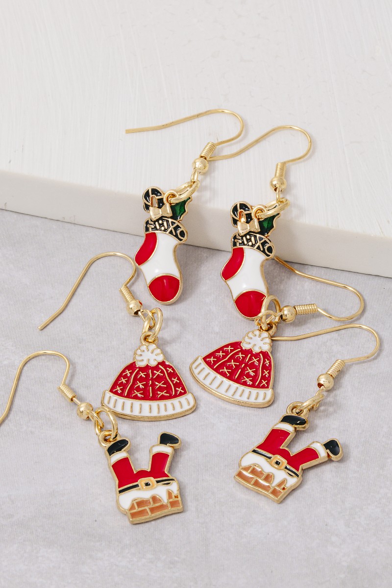 Enamel Christmas 3Pc Dangle Earrings Set