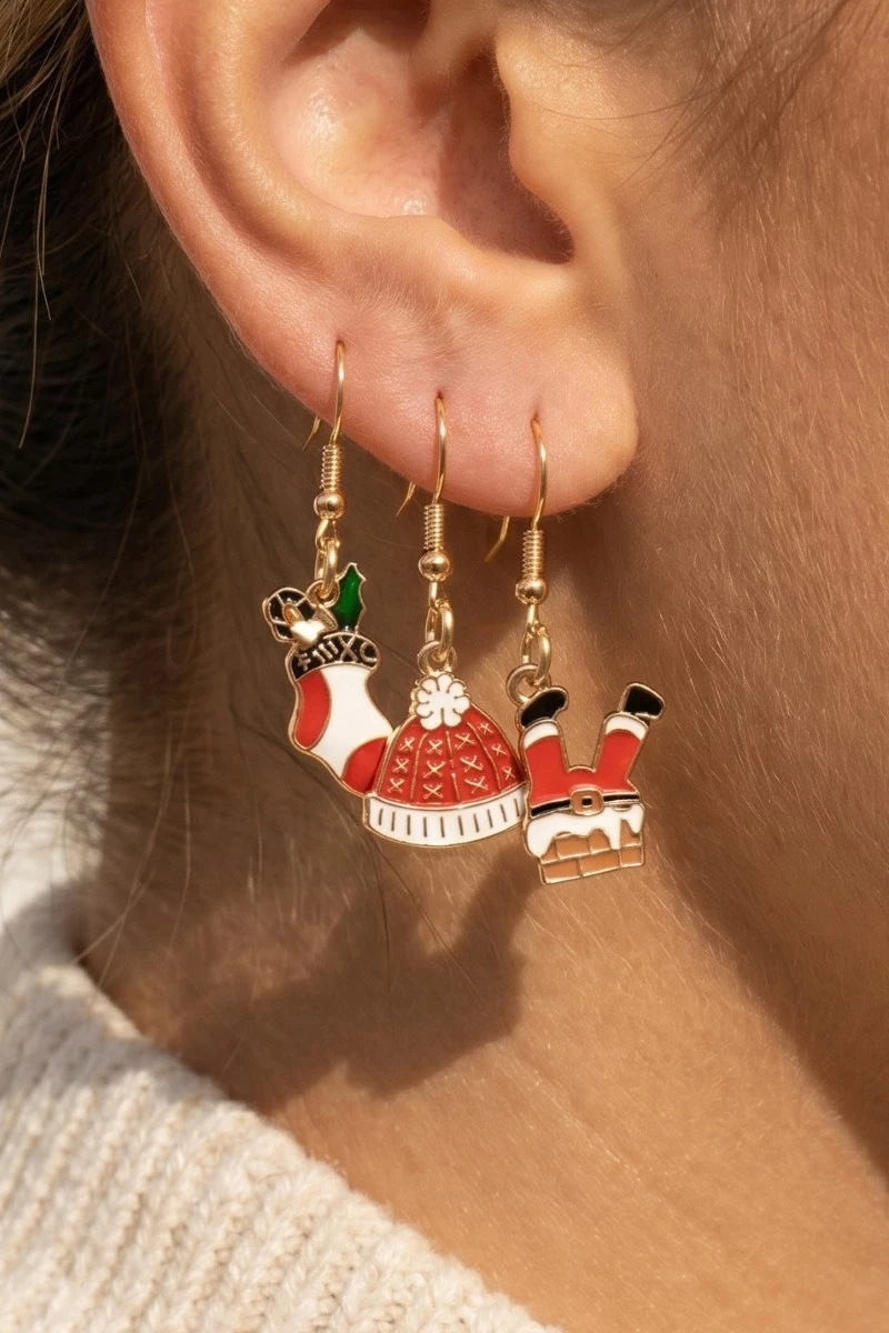 Enamel Christmas 3Pc Dangle Earrings Set