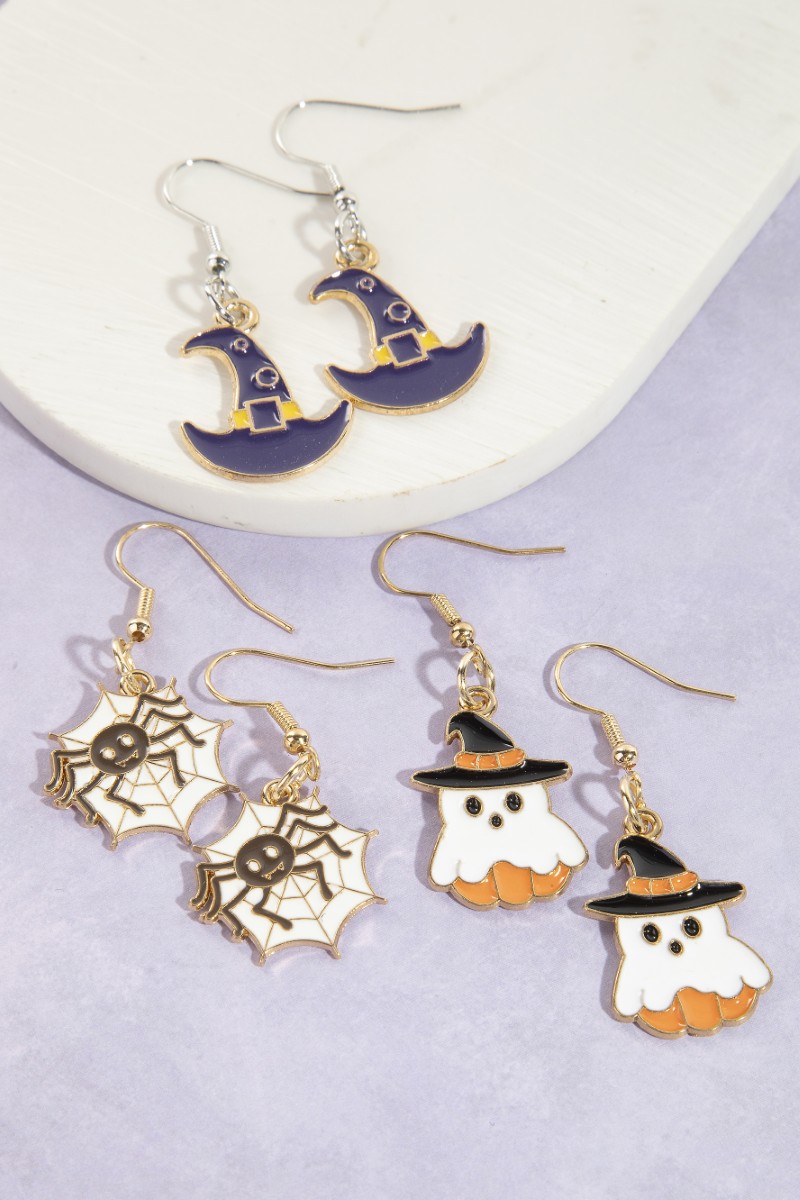 3Pc Mixed Halloween Enamel Dangle Earrings Set