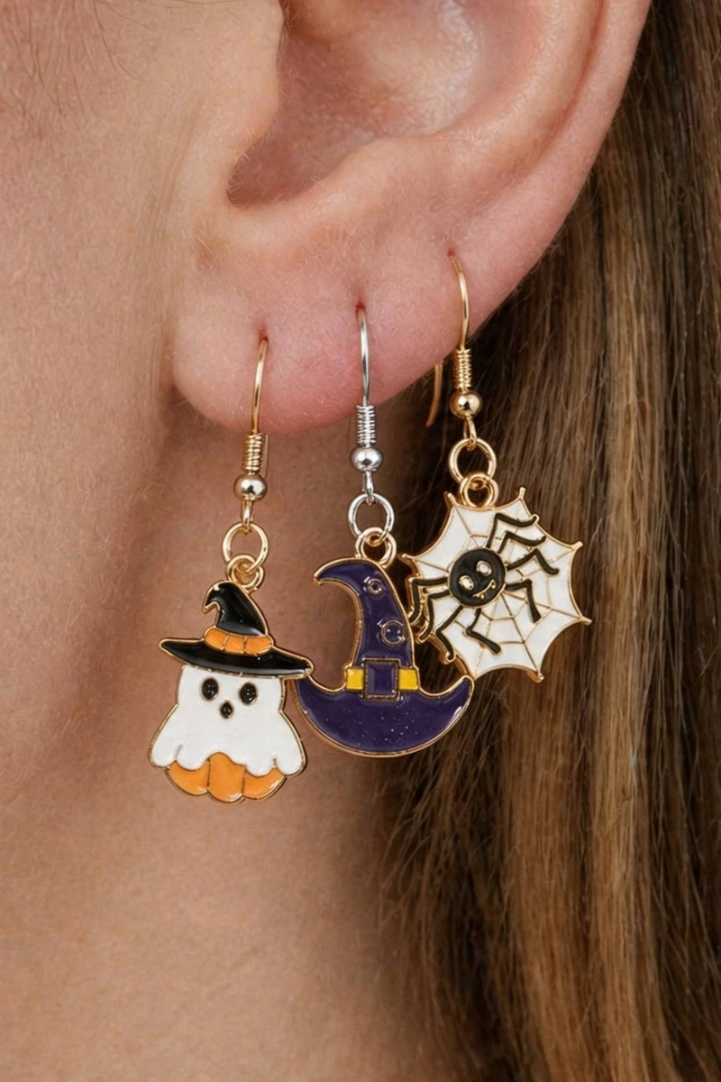 3Pc Mixed Halloween Enamel Dangle Earrings Set