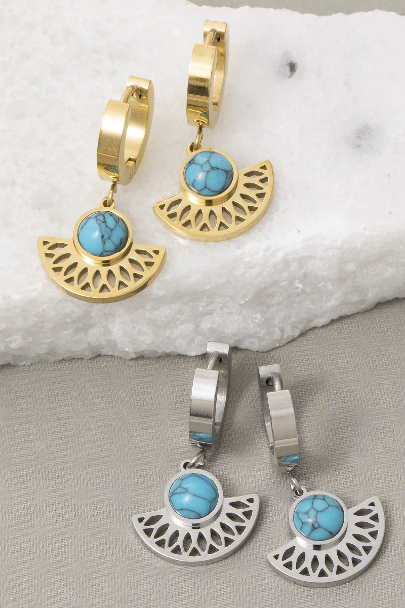 Gold Dipped Turquoise Stone Semi Circle Drop Earrings