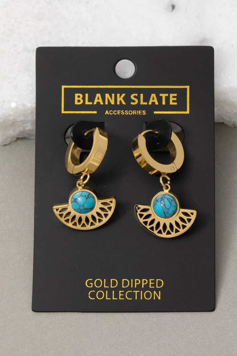 Gold Dipped Turquoise Stone Semi Circle Drop Earrings