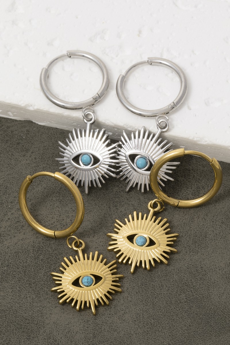 Gold Dipped Evil Eye Sun Drop Earrings