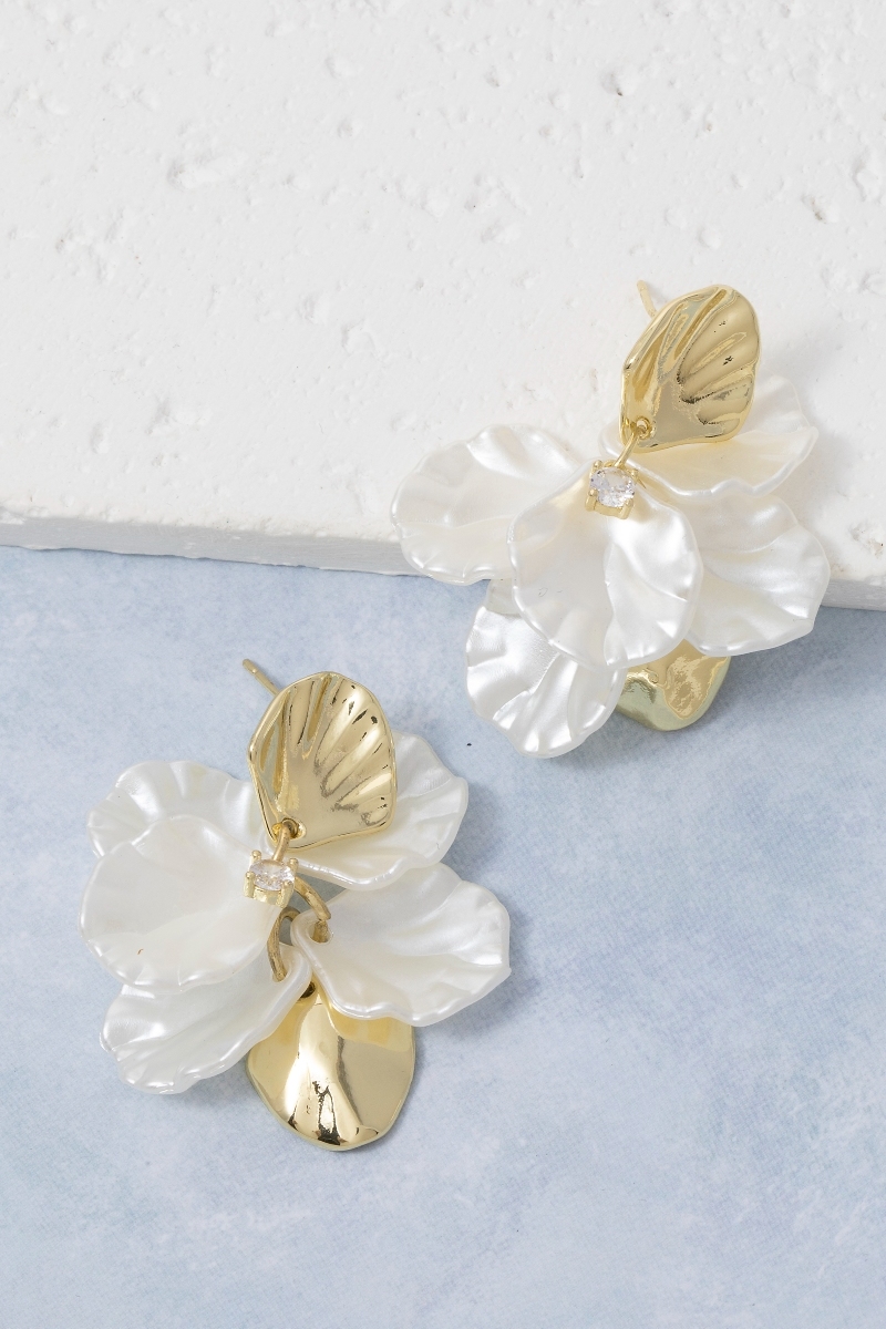 Metallic And Acrylic Petals Dangle Earrings
