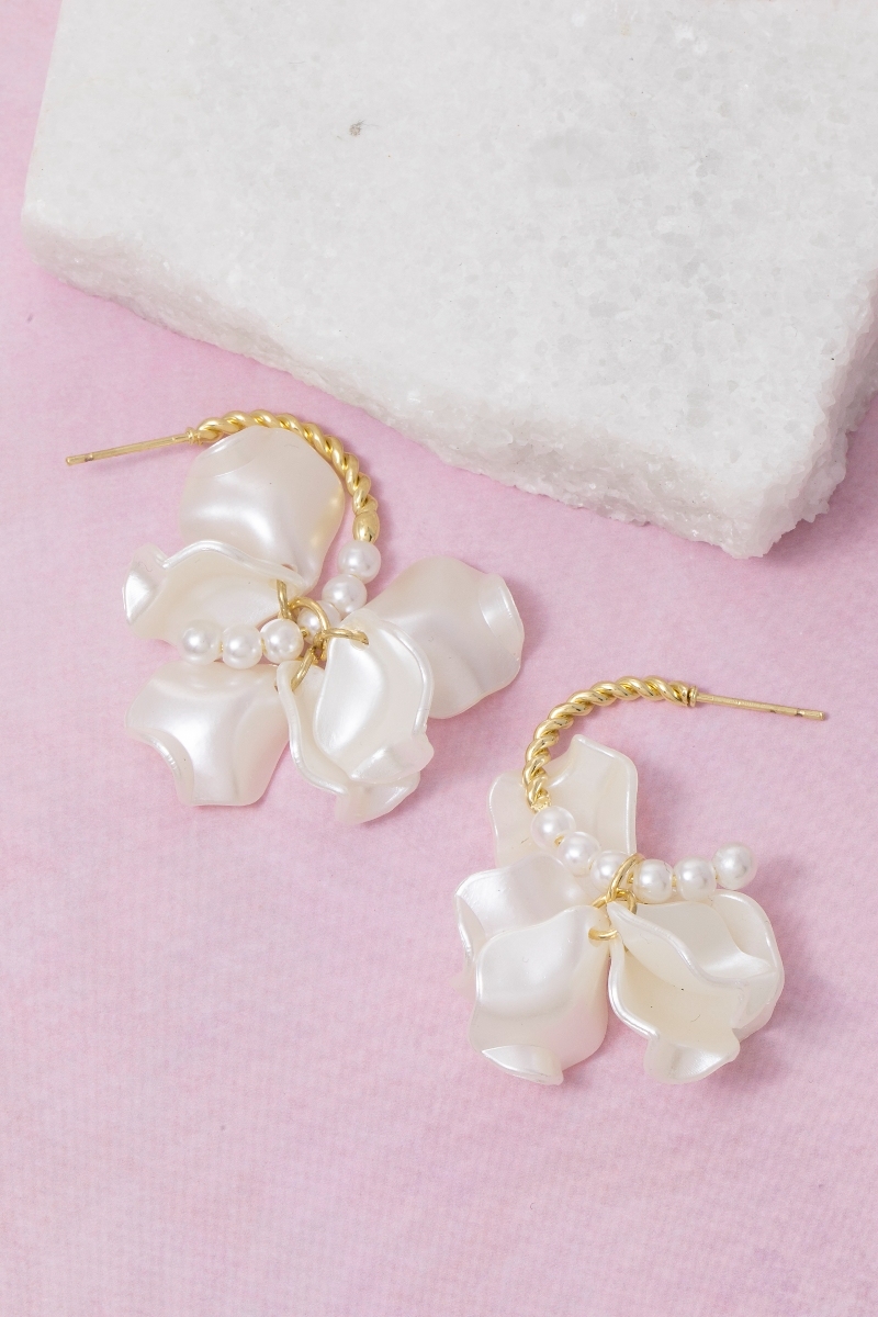 Acrylic Floral Petals And Pearls Hoop Earrings