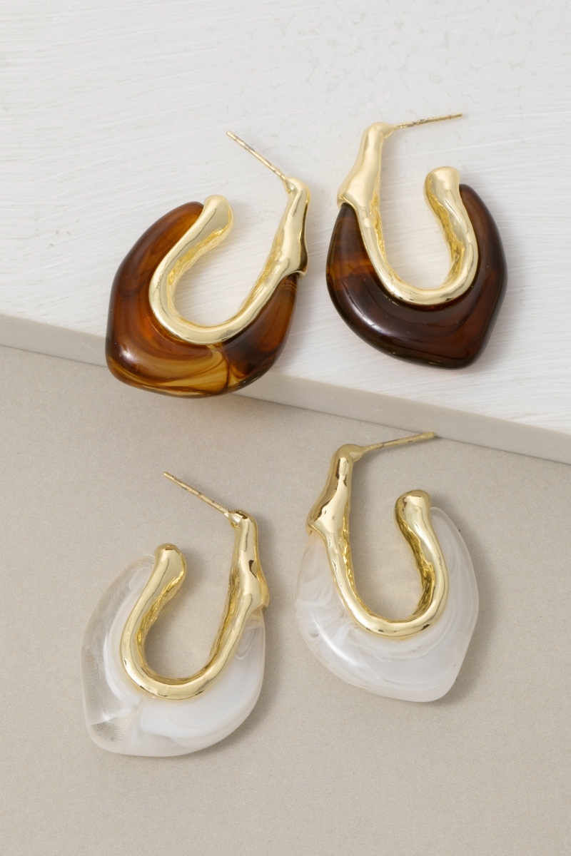Warped Marble Resin And Metallic Hoop Earrings
