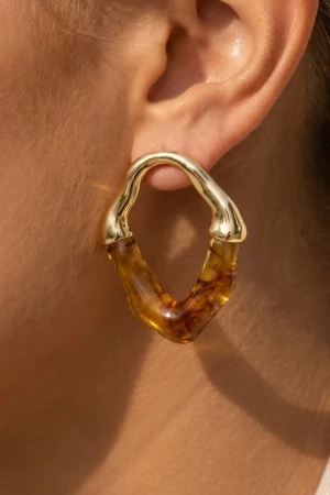 Warped Marble Resin And Metallic Oval Stud Earrings