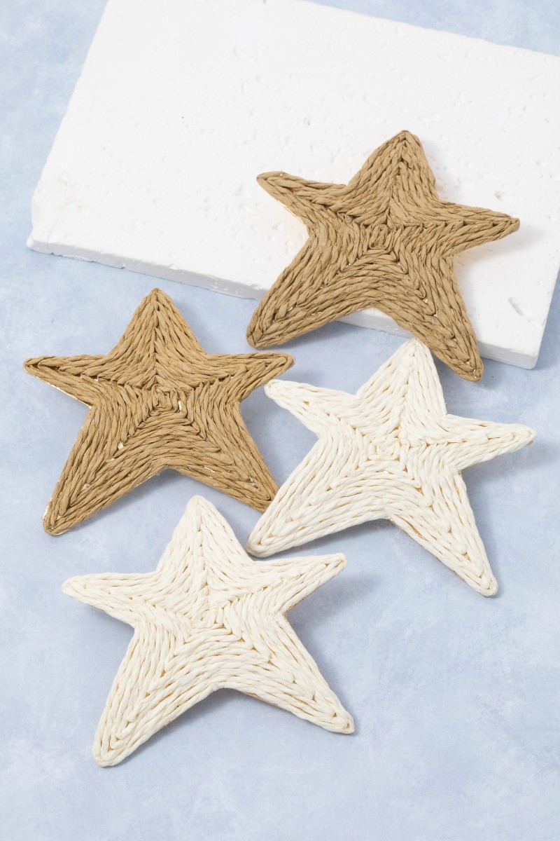 Large Straw Weave Star Stud Earrings