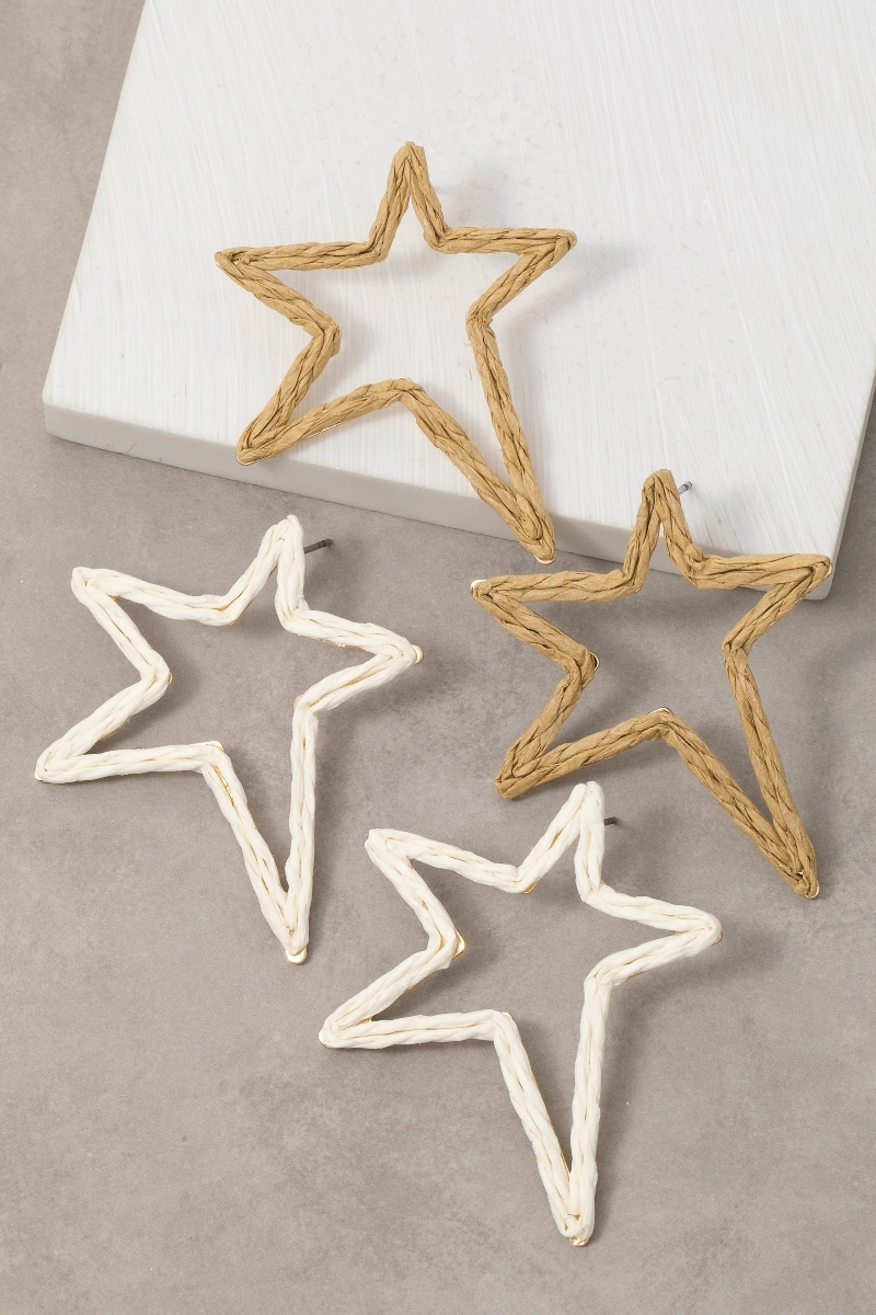 Straw Weave Star Stud Earrings