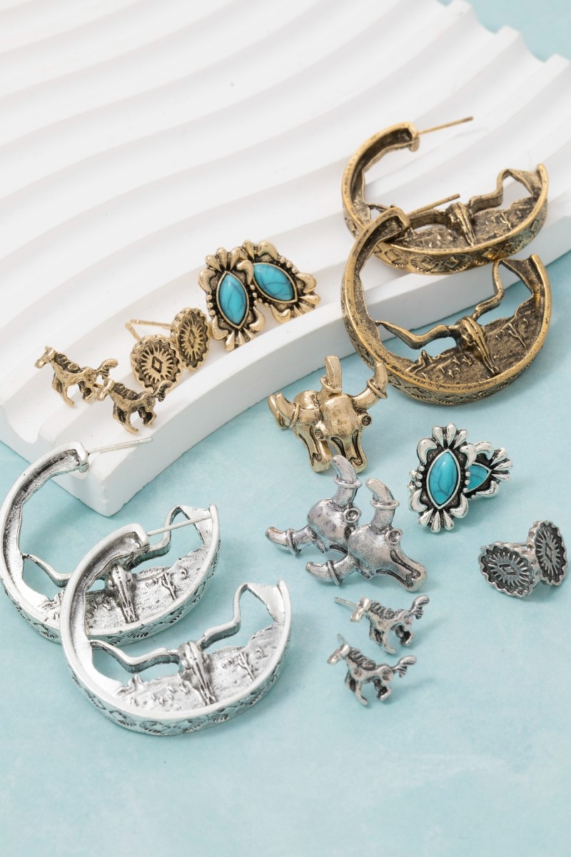 Assorted Western Five Pair Earrings Set
