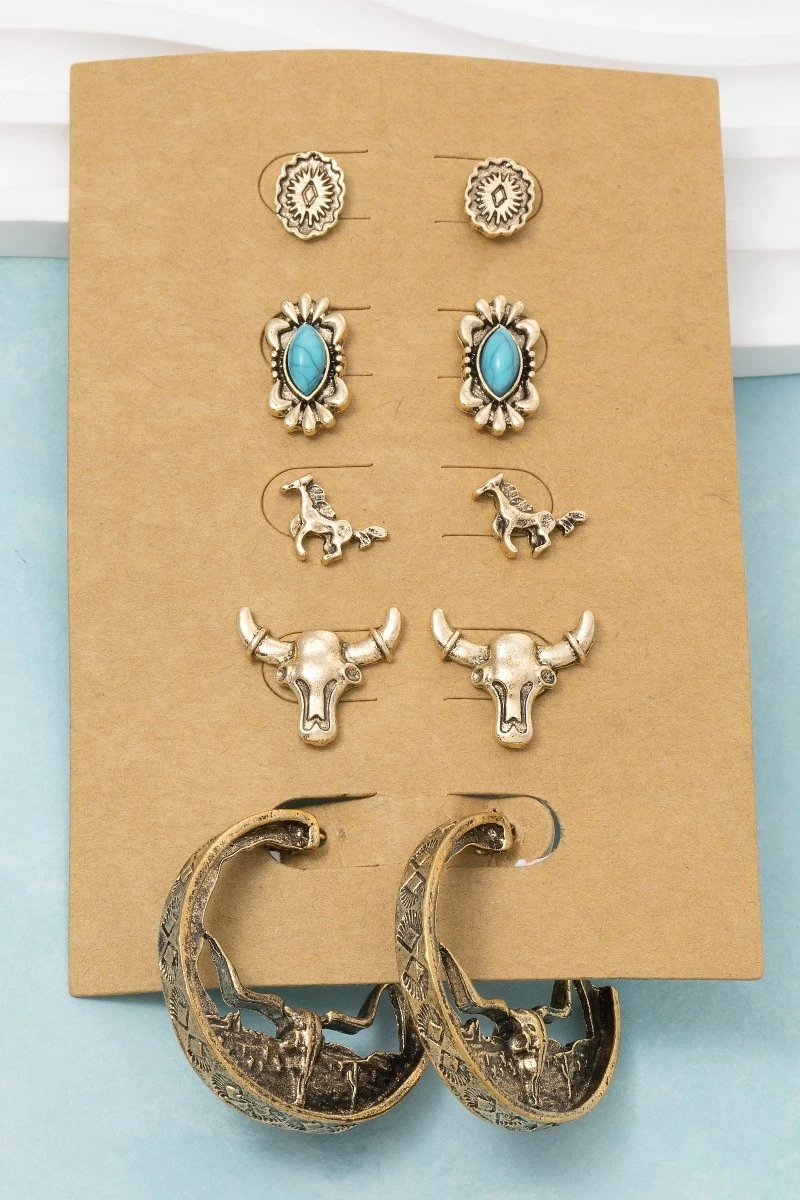 Assorted Western Five Pair Earrings Set