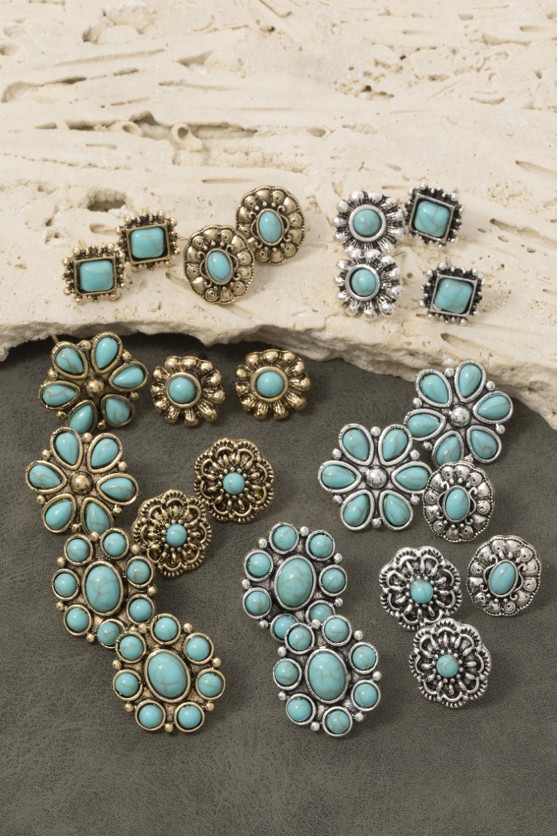 Multi Turquoise Stone Concho Earrings Set