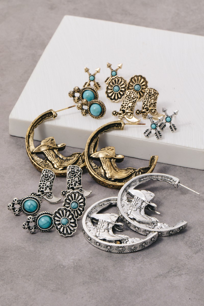 Assorted 5 Pair Western Earrings Set