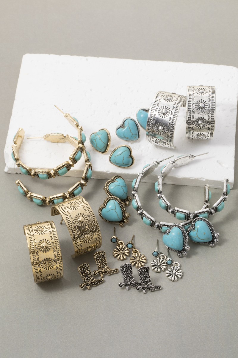 Five Pair Assorted Western Earring Set