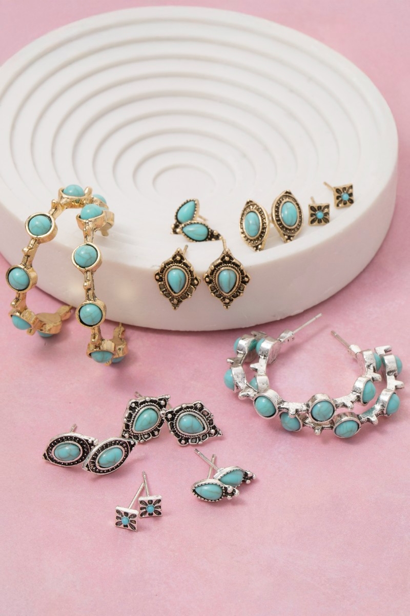 Assorted Western Turquoise Stone Earrings Set