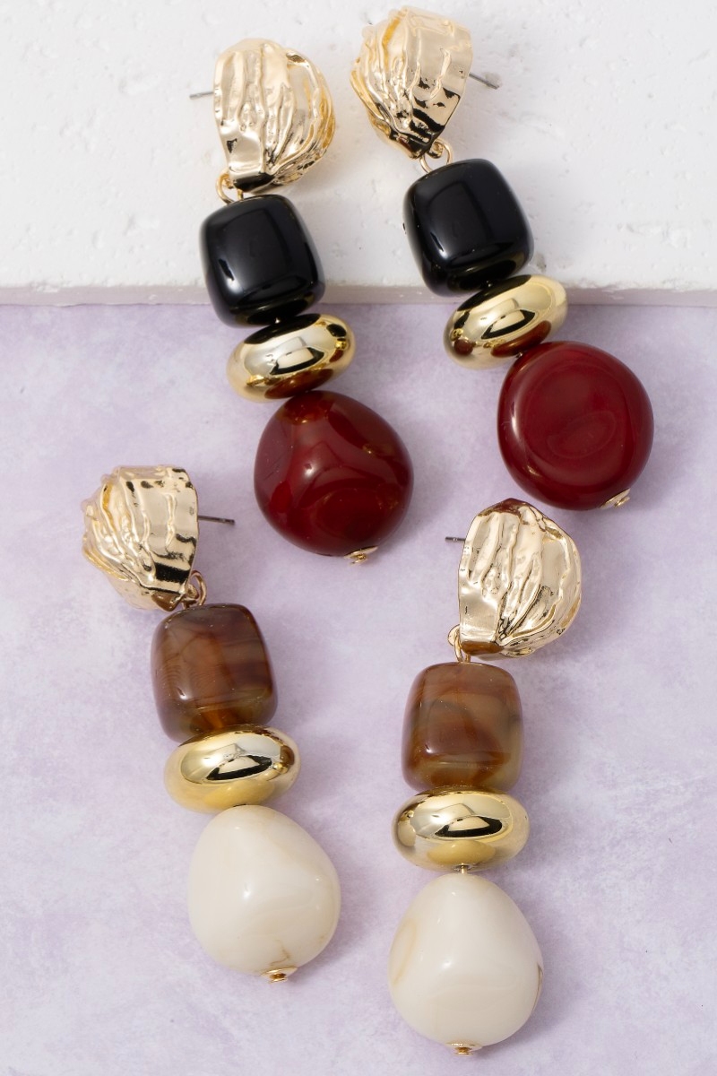 Chunky Metallic And Resin Beads Dangle Earrings