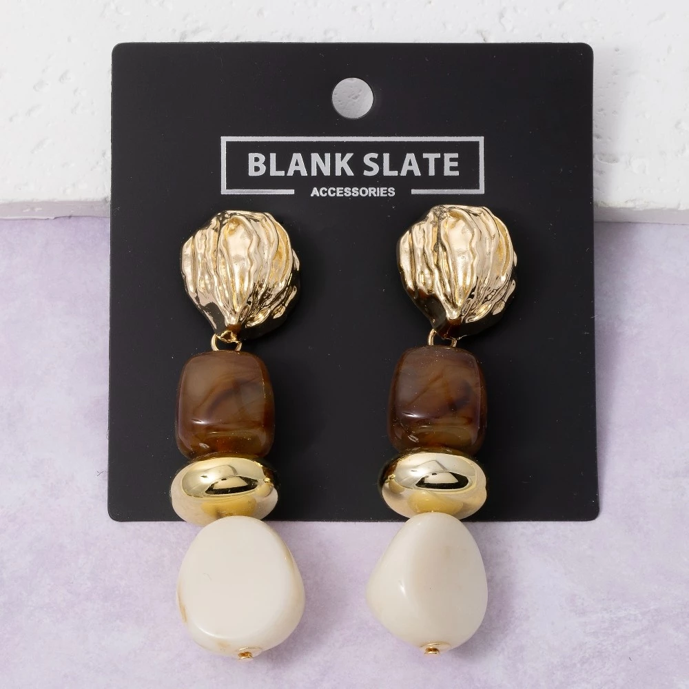 Chunky Metallic And Resin Beads Dangle Earrings